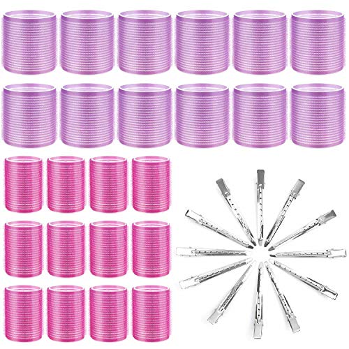 Hair Curlers Rollers, Cludoo 36Pcs Jumbo Big Hair Roller Sets with Stainless Steel Duckbill Clip, 2 Size Self Grip Hair Curlers Rollers for Long Medium Short Thick Fine Thin Hair Bangs Volume