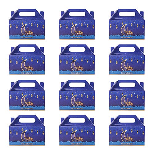 Crazy Night 24PCS Eid Mubarak Moon Latern Paper Candies Goodies Boxes Treat Boxes Party Favor, Muslim Ramadan Gift Boxes for Eid Party Eid Decoration