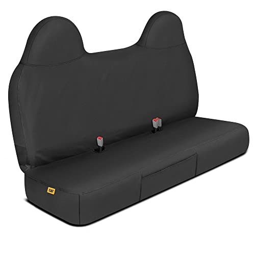 Caterpillar Custom Fit Front Bench Seat Cover for Ford F250 / F350 / F450 / F550 (1999-2007) – Durable Black Oxford Truck Seat Cover with Utility Pockets, Super Duty Interior Cover