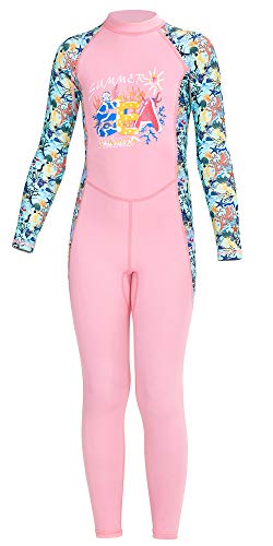 Sunsuit One Piece Full Suit Swimsuit Rash Guard Swimming Sun Protective Long Sleeve Bodysuit Swimwear Pink XL