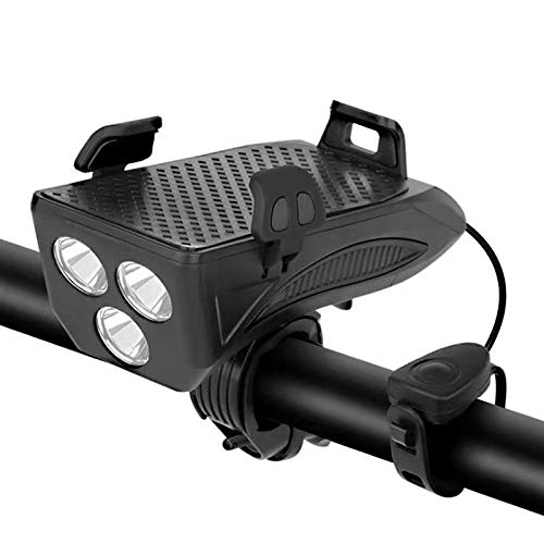 Bicycle Light, Bicycle Light with Horn, 4000 mAh Rechargeable Bicycle Light, 4 in 1 Handlebar Headlight with 3 Lighting Modes and 5 Sounds, Suitable for Bicycle Mobile Phone Holder