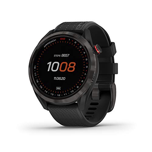 Garmin Approach S42, GPS Golf Smartwatch, Lightweight with 1.2″ Touchscreen, 42k+ Preloaded Courses, Gunmetal Ceramic Bezel and Black Silicone Band, 010-02572-10