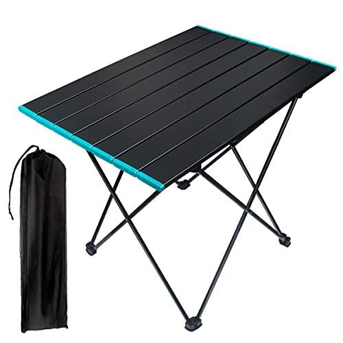 Folding Camping Table Portable Camping Side Tables with Aluminum Table Top with Carrying Bag, Waterproof Fold Up Lightweight Table for Picnic Camp Beach Outdoor BBQ Cooking, Beach Tables Black Medium