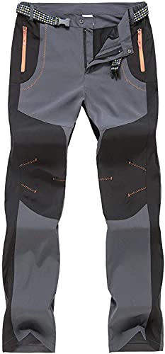 Apotemis Mens Hiking Pants,Quick Dry Lightweight Breathable Outdoor Pants,Waterproof Mountain Fishing Cargo Pants with Belt Grey L