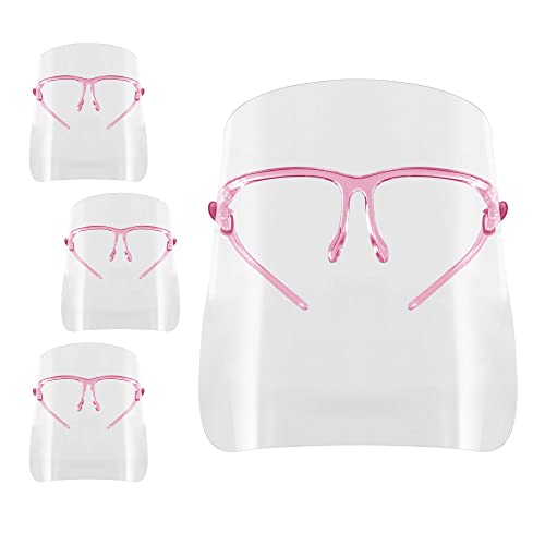 TCP Global Salon World Safety Face Shields with Pink Glasses Frames (Pack of 4) – Ultra Clear Protective Full Face Shields to Protect Eyes, Nose, Mouth – Anti-Fog PET Plastic, Goggles