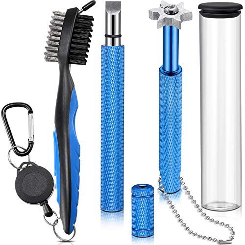 3 Pieces Golf Club Groove Sharpener Retractable Golf Brush and 6-Head Groove Sharpener Re-Grooving Tool and Cleaner for All Golf Irons Pitching, Sand, Lob, Approach Wedges, Utility Clubs (Blue)