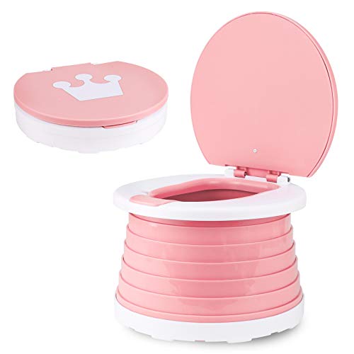 Children’s Folding Toilet Portable Folding Toilet Seat Boys & Girls Foldable Potty Chair Seat Toddler Potty Training Seat (Pink)