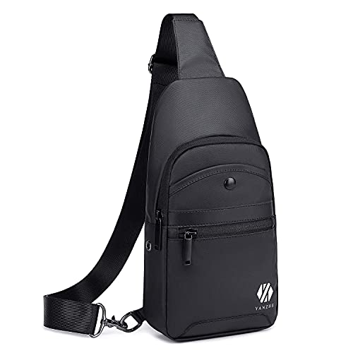 YANZHE Sling Bag, Waterproof Sling Bag for Men, Multipurpose Crossbody Bag Men for Hiking, Casual Lightweight Chest Bag for Men/Women（Shiny Black）