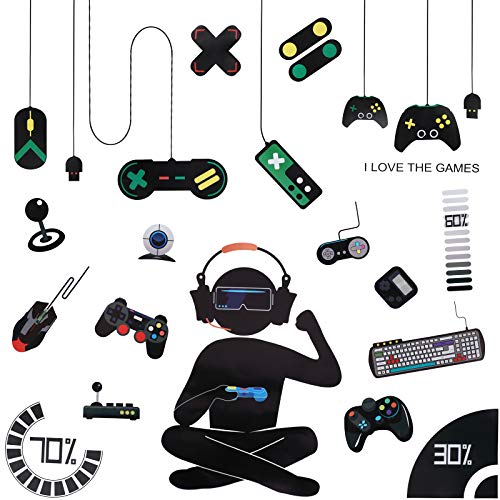 22 Pieces Game Room Wall Stickers Video Gaming Controller, Vinyl Wall Decal Game Zone Loading Wall Sticker Gamer Boy Wall Decal Wallpaper Art Design for Boys Kids Men Home Playroom Bedroom Decoration