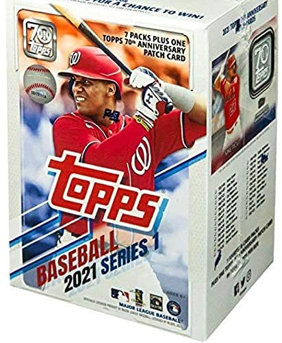 2021 Topps Series 1 Baseball Factory Sealed Blaster Box 7 Packs of 14 Cards plus 1 70th Anniversary Patch Card. MASSIVE 99 Cards, Chase rookie cards of an Amazing Rookie Class such as Joe Adell, Alex Bohm, Casey Mize and Many More Blasters are my personal