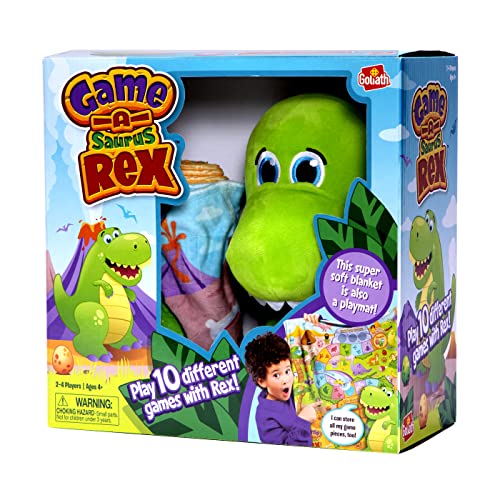 Game-A-Saurus Rex – Play 10 Different Games with Plush Dinosaur – Store Game Pieces Inside Rex by Goliath
