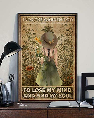 Into The Garden I Go to Lose My Mind Painting Metal Plate Vintage Coffee Wall Coffee Bar Decor Metal Sign 8×12 inch