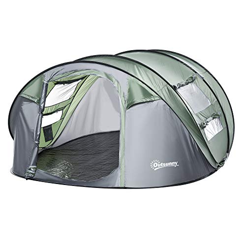 Outsunny 5 Person Automatic Instant Camping Tent with a Water-Fighting Polyester Rain Cover, Easy Pop-Up Design, & 2 Mesh Windows with Covers