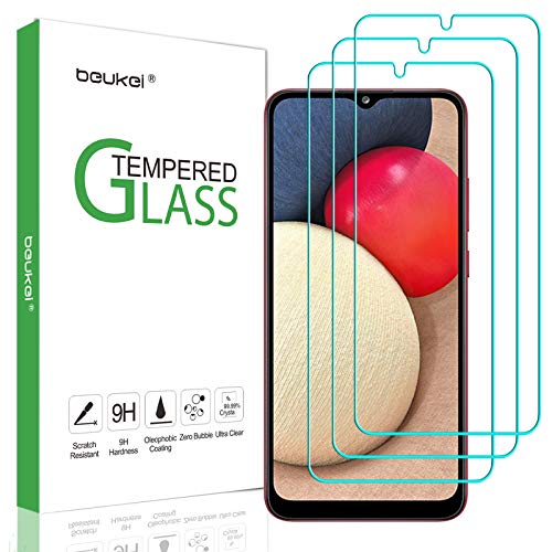 (3 Pack) Beukei Compatible for Samsung Galaxy A02s / Galaxy A02 Screen Protector Tempered Glass, Touch Sensitive,Case Friendly, 9H Hardness
