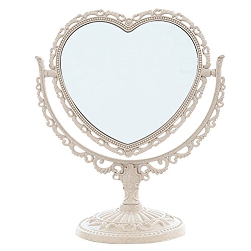 D&X 7-Inch 3X Lovely Heart Mirror | Double Sided Magnifying Makeup Mirror with 360 Degree Rotation | Bathroom Bedroom Vanity Mirror (Beige, Heart-Shaped)