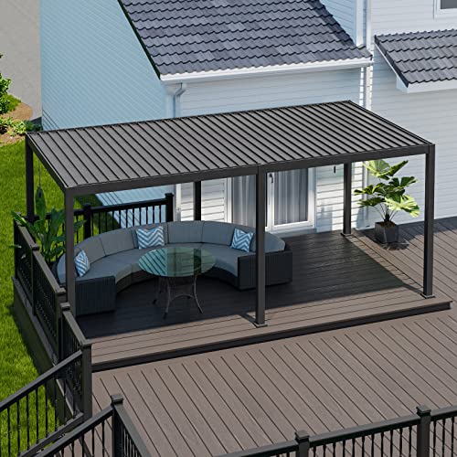 SORARA Louvered Pergola Mirador 10′ × 20′ Aluminum Gazebo with Adjustable Roof for Outdoor Deck Garden Patio (Charcoal Black)