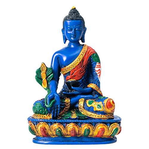 Juccini Handmade 5″ Buddha Statues for Home Decor, Small Buddha Meditation Statue for Indoors Outdoor Office & Home Decoration, Hand Painted in Nepal (Medicine Buddha)