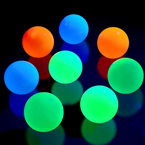 8 Pieces Glow in The Dark Stress / Sticky Balls That Stick to The Ceiling Glowing Balls for Relax Toy Teens and Adults (White, Blue, Orange, Green, 1.8 Inches)