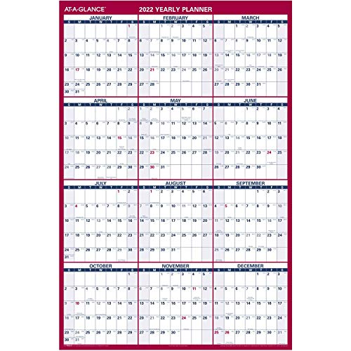2022 Erasable Calendar, Dry Erase Wall Planner by AT-A-GLANCE, 48″ x 32″, Jumbo, Vertical/Horizontal, Reversible (PM32628)