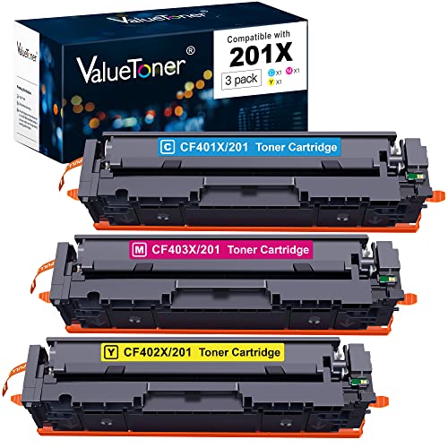 Valuetoner Compatible Toner Cartridge Replacement for HP 201X 201A CF401X CF402X CF403X for Color Pro MFP M277dw M252dw M277n M277c6 M252n M277 Printer (Cyan,Magenta,Yellow, 3-Pack)