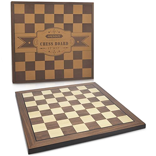 AMEROUS 17 Inches Wooden Chess Board Only, Professional Tournament Chess Board Large with Gift Package – Chess Rules, Beginner Chess Board Game for Kids, Adults