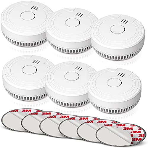 Ecoey Smoke Alarm Fire Detector, Battery Included Photoelectric Smoke Detector with Test Button and Low Battery Signal, Small Fire Alarm for Home, Bedroom FJ136GB, 6 Packs
