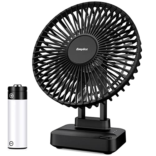EasyAcc 7 Inch Desktop Battery Table Fan, Bedroom Fan [ Ultra-Quiet Comfortable Wind Fan ] 6700 Battery 3 Speed 90°Tilt Desk Fan with Type C, Electric Cooling Fan for Bedroom (Battery&USB Power)