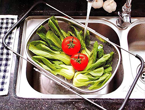 Over the Sink Colander, Stainless Steel Fine Mesh Expandable Oval Strainer Basket Colander with Rubber Grip Handles 6 Quart Colander For Kitchen Sink, Strain, Drain, Rinse Fruits, Vegetables | The Storepaperoomates Retail Market - Fast Affordable Shopping