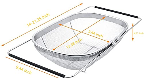 Over the Sink Colander, Stainless Steel Fine Mesh Expandable Oval Strainer Basket Colander with Rubber Grip Handles 6 Quart Colander For Kitchen Sink, Strain, Drain, Rinse Fruits, Vegetables | The Storepaperoomates Retail Market - Fast Affordable Shopping