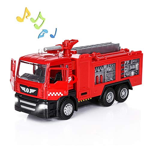 haomsj Metal Micro Fire Truck with Light and Sound Toy Truck for Boys 3 4 5 6 7 Year Old (Fire Truck)