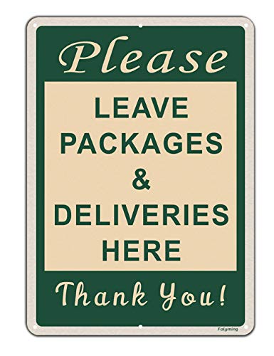 Please Leave Deliveries and Packages Here Thank You Signs 10 x 14 Inches Package Delivery Sign, Metal Reflective Sturdy Rust Aluminum Waterproof Durable Ink Easy to Install