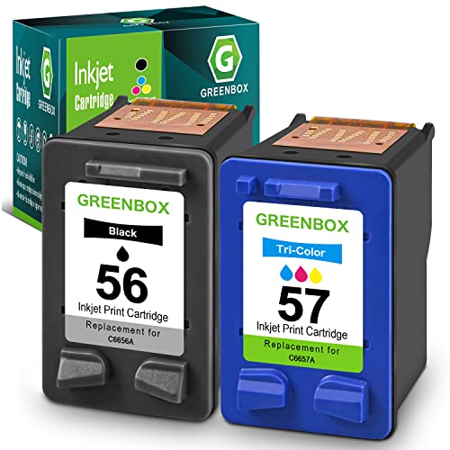 GREENBOX Remanufactured 56 57 High-Yield Ink Cartridge Replacement for HP 56 57 C6656AN C6657A for Deskjet 5650 5550 5150 Photosmart 7350 7260 7450 7550 7760 PSC 2210 Printer (1 Black 1 Tri-Color)
