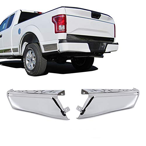 ECOTRIC Chrome Steel Left & Right Rear Bumper Ends Caps Cover Compatible With 2015 2016 2017 2018 2019 2020 F150 W/O park sensor holes – Replace For FO1102380