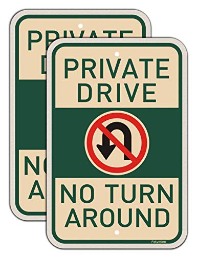 2 Pack Private Drive No Turn Around Sign 18 x 12 Inches Private Driveway Sign with No U-Turn Symbol Sign Metal Reflective Sturdy Rust Aluminum Waterproof Durable Ink Easy to Install