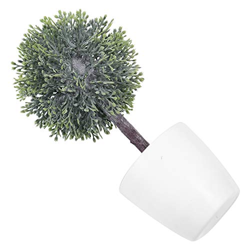 Cabilock Artificial Plants Potted Artificial Boxwood Topiary Tree Artificial Ball Shaped Tree Fake Fresh Grass Flower in White Plastic Pot for Home Office Garden Yard Outdoor