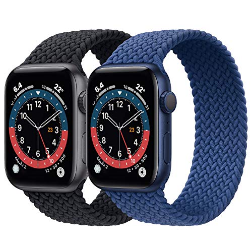 2 Pack Braided Solo Loop Sport Bands Compatible for Apple Watch Band 42mm 44mm 45mm 49mm Soft Stretchy Wristband Women Men Elastic Strap Compatible for iWatch Series 8/7/6/SE/5/4/3/2/1/Ultra, Medium