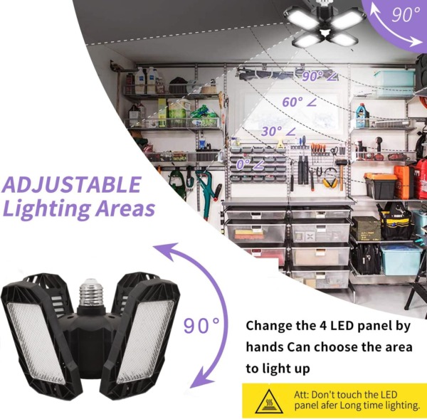 2-Pack LED Garage Lights 80W Garage Lighting – 8000LM 6500K Deformable LED Garage Ceiling Lights, LED Shop Light with Adjustable Multi-Position Panels, LED Light for Garage, Workshop, Basement