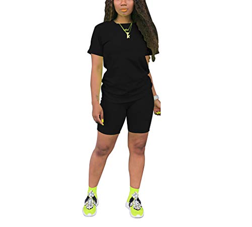 Women’s 2 Piece Outfit Sets Casual Short Sleeve T-Shirts Biker Shorts Set