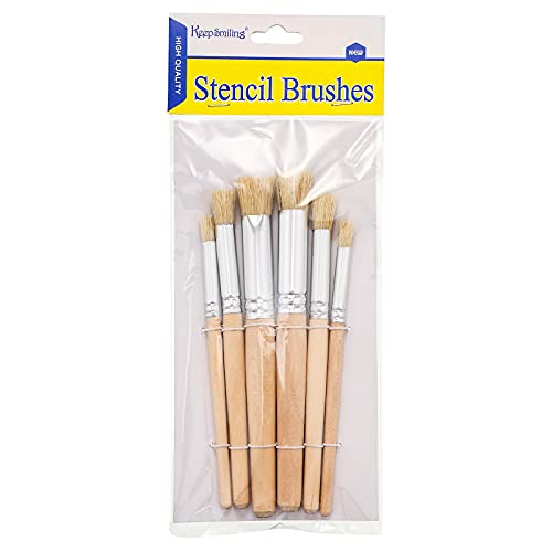 Wooden Stencil Brushes Natural Stencil Bristle Brushes Dome Art Painting Brushes Wood Paint Template Brush for Acrylic Oil Watercolor Art Painting DIY Crafts Card Making Supplies, 3 Sizes (6 Pieces)