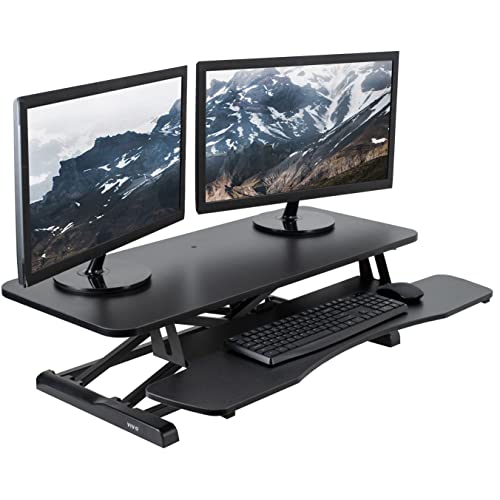 VIVO 38 inch Desk Converter, Height Adjustable Riser, Sit to Stand Dual Monitor and Laptop Workstation with Wide Keyboard Tray, Black, DESK-V037KB, 38″