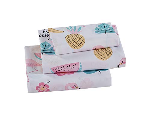 Linen Plus Sheet Set Kids/Teens Flamingo Pineapple Banana Watermelon Hibiscus Tropical Leaf Pink Yellow White New # Hello Summer (Twin)