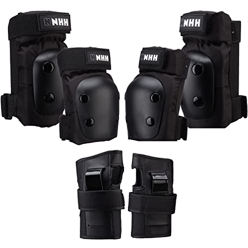 NHH Skateboard Knee Pads Set – 6 In 1 Protective Gear Set Knee Pads Elbow Pads and Wrist Guards for Kids Youth Adults Men and Women (Polar Night Black, Medium)