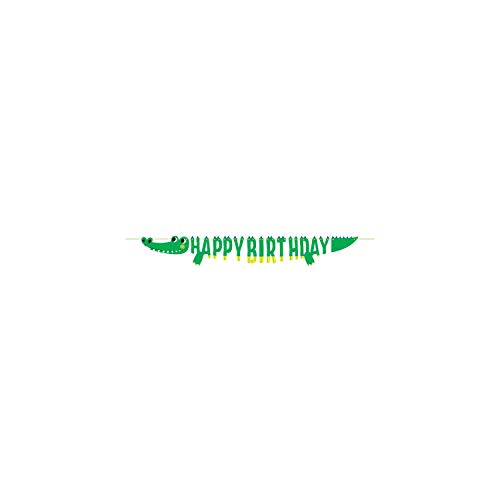 Creative Converting 350517 Alligator Birthday Party Happy Birthday Banner, 1 ct Bright Green, Blue, and Yellow, 72.5″ x 7.25″