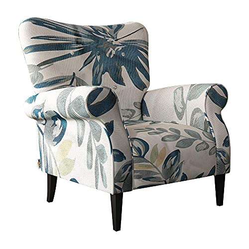 WK Home Mid- Century Linen Wingback Rolled Armchair for Living Room, Bedroom, Home Office, Study, Pattens Blue