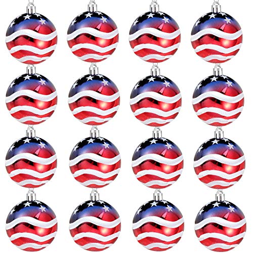 Iceyyyy 16 Pcs Independence Day Ball Ornament – 4th of July Patriotic Hanging Ball Decoration American Flag Ornament for Independence Day, Christmas Tree, USA Themed Party Supplies