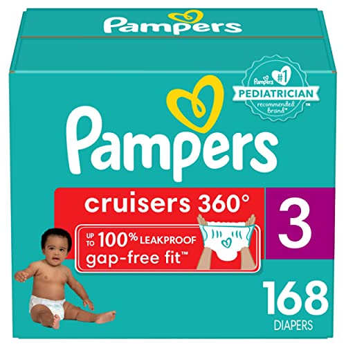 Diapers Size 3, 168 Count – Pampers Pull On Cruisers 360° Fit Disposable Baby Diapers with Stretchy Waistband, (Packaging & Prints May Vary)