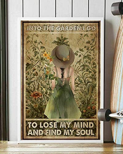 Into The Garden I Go to Lose My Mind Painting Metal Plate Vintage Coffee Wall Coffee Bar Decor Metal Sign 12×16 inch