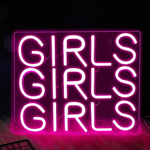 Neon Signs Girls Girls Girls, 12 x10 Inch Neon Wall Art Decorative Signs Lights, Hanging Neon Light Signs Custom Word Real Neon for Apartment Studio Party Home Christmas Room Decor Bar (Pink)