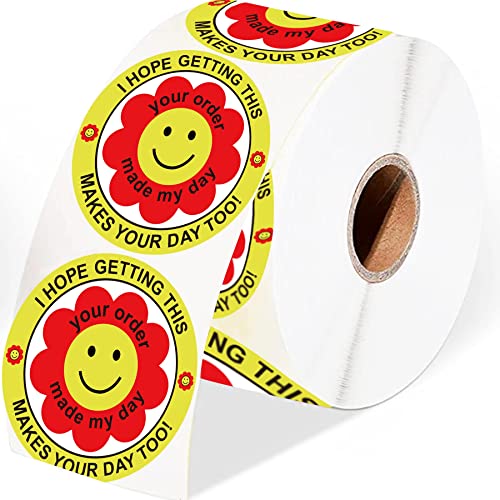 Smile Face Your Order Made My Day Stickers 2 Inch Flower Thank You for Your Order Stickers – 500 Pcs Round Thank You Labels Business Stickers for Envelope Bag Packaging Seals Labeling