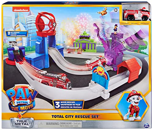 Paw Patrol, True Metal Total City Rescue Movie Track Set with Exclusive Marshall Vehicle, 1:55 Scale, Kids Toys for Ages 3 and up